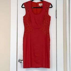 Nicole Miller Artelier Red Lace Trim Sleeveless Linen Dress 6